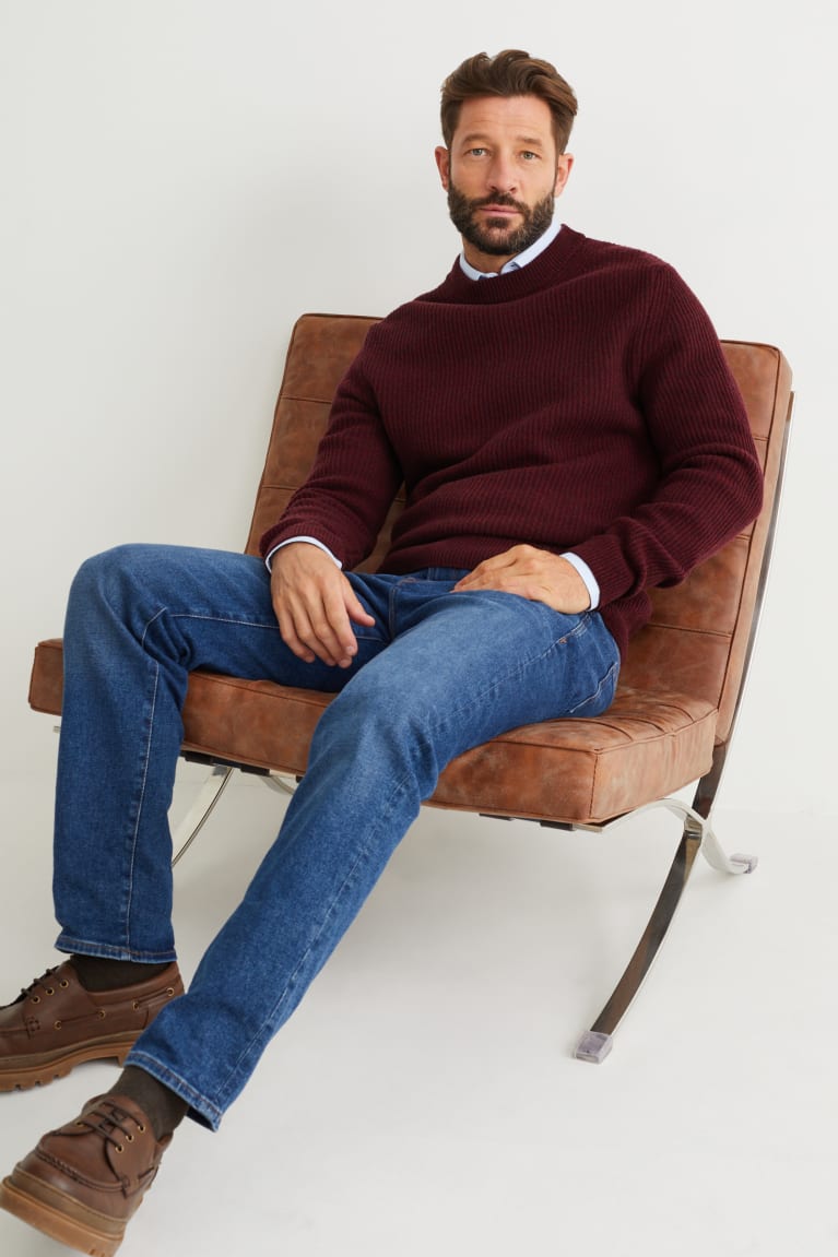 Dark Red C&A Wool Blend Men's Jumper | VSFJQ-1829