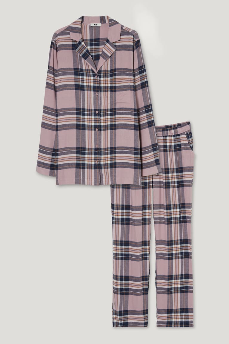 Dark Rose C&A Flannel Pyjamas Check Women's Nightwear | NPHSU-3026