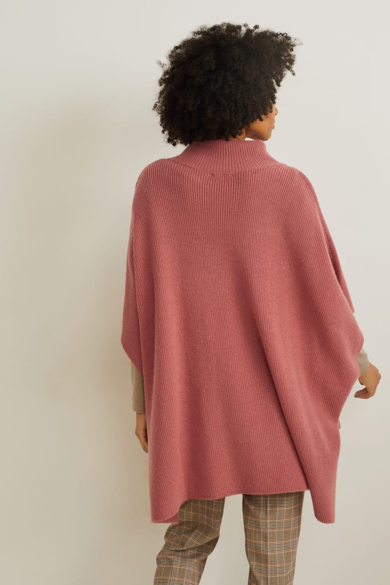 Dark Rose C&A Knitted Cashmere Blend Poncho Women's Hoodie | VNCPB-4936