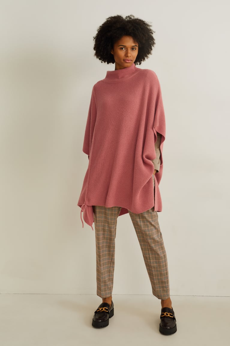 Dark Rose C&A Knitted Cashmere Blend Poncho Women's Hoodie | VNCPB-4936