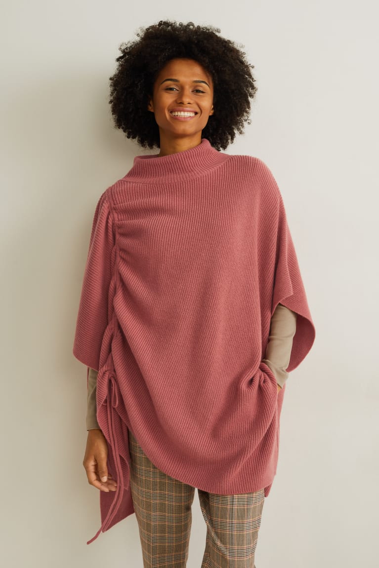 Dark Rose C&A Knitted Cashmere Blend Poncho Women\'s Hoodie | VNCPB-4936