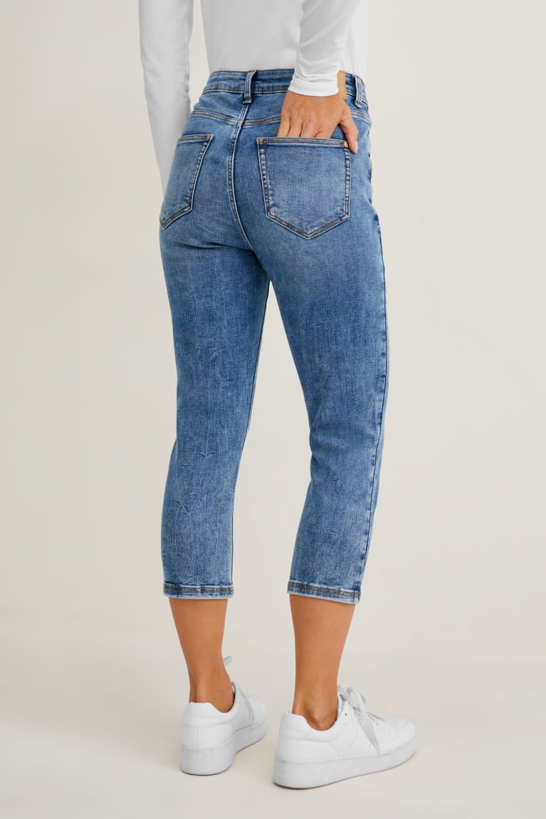 Denim Blue C&A Capri High Waist Women's Jeans | SCPKB-6154