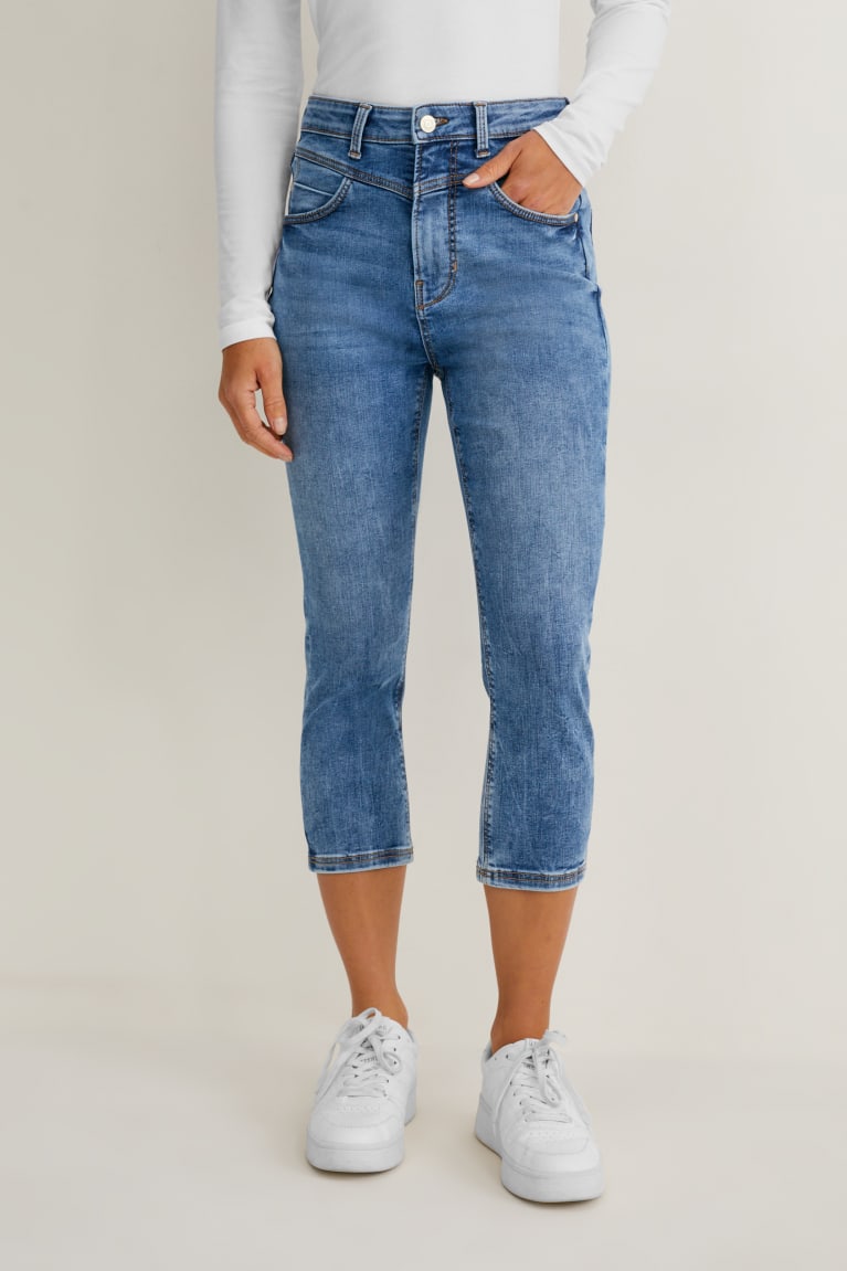 Denim Blue C&A Capri High Waist Women's Trousers | WKOSN-5309