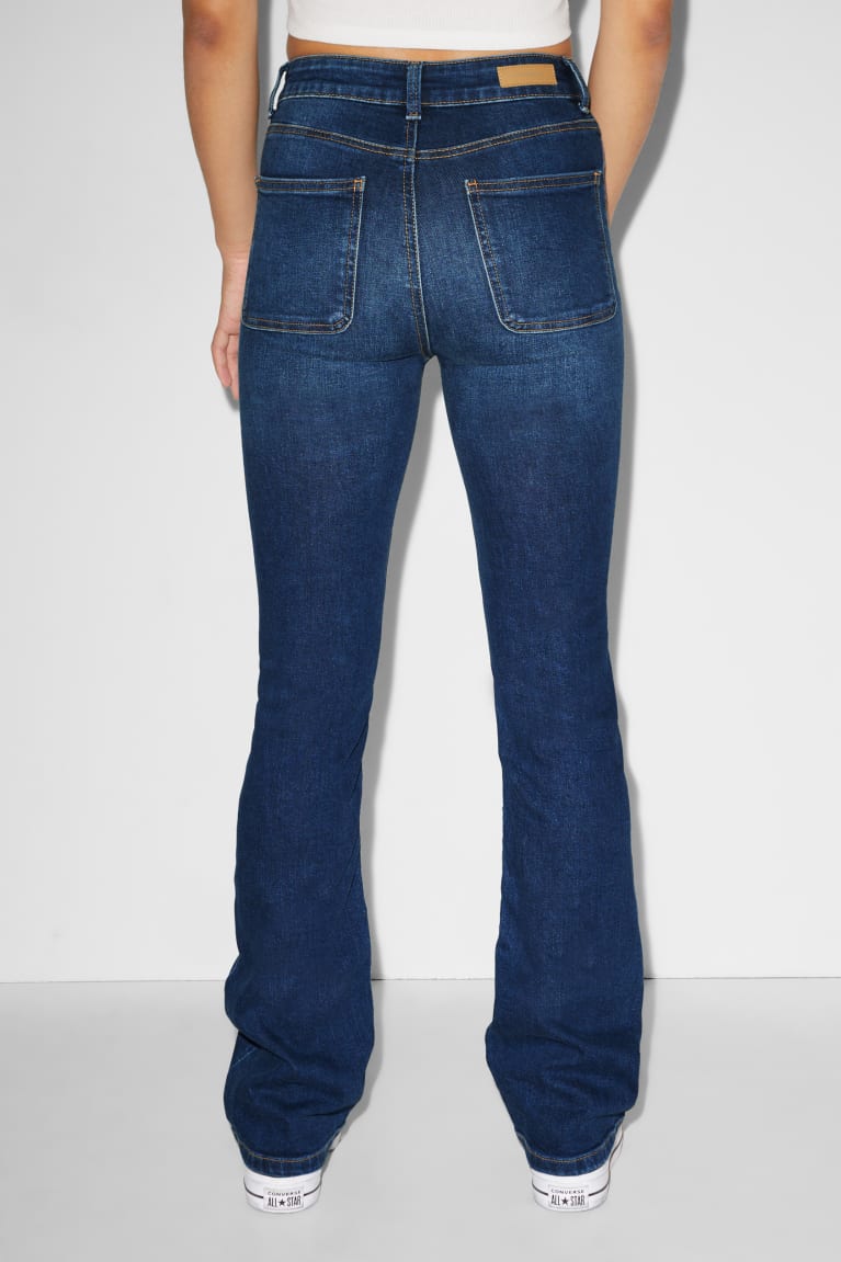 Denim Blue C&A Clockhouse Flared High Waist Recycled Women's Jeans | JKMTG-8017