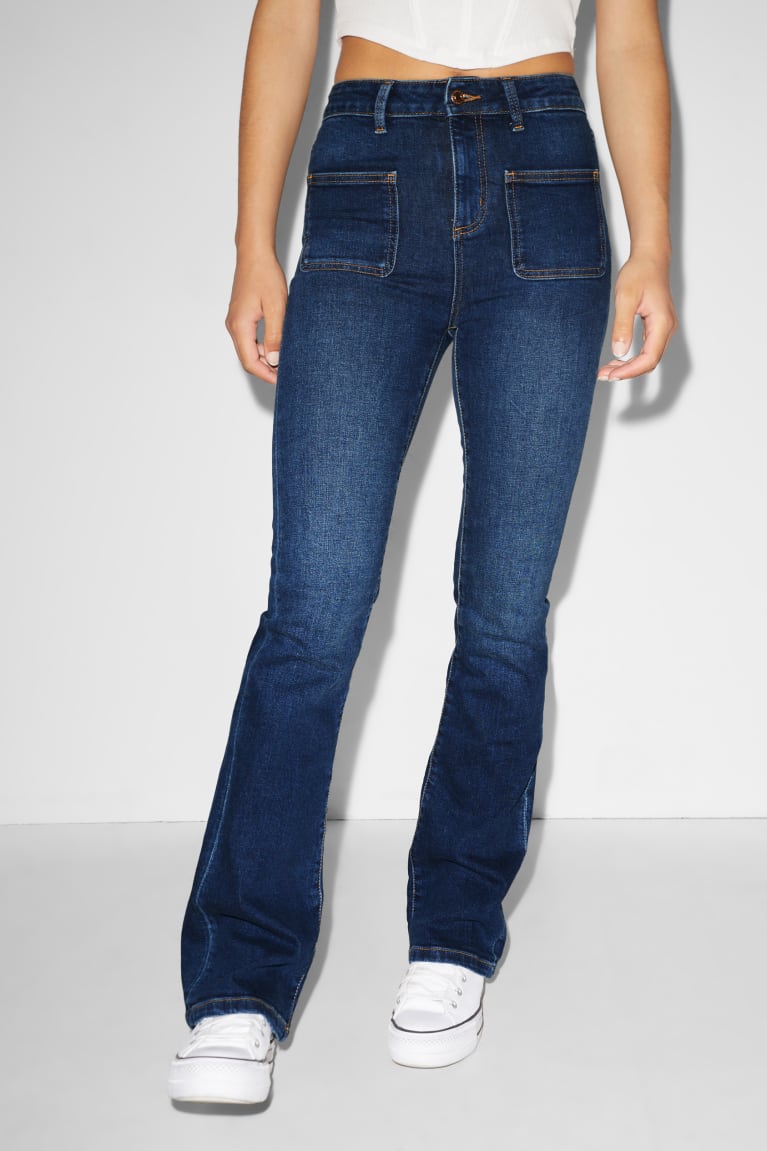 Denim Blue C&A Clockhouse Flared High Waist Recycled Women's Jeans | JKMTG-8017