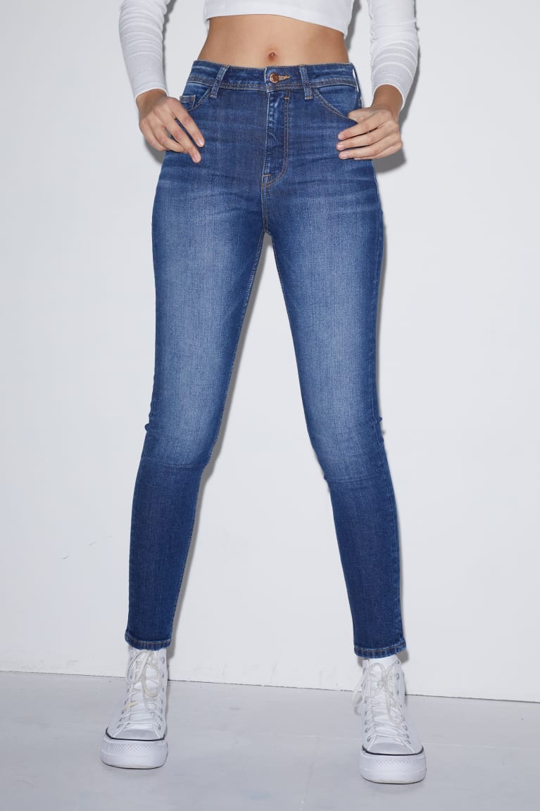 Denim Blue C&A Clockhouse Skinny High Waist Women's Jeans | CUTRX-9861