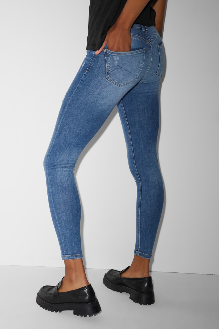 Denim Blue C&A Clockhouse Skinny Mid-rise Waist Push-up Effect Women's Jeans | DMKON-0932