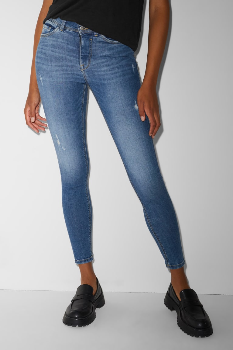 Denim Blue C&A Clockhouse Skinny Mid-rise Waist Push-up Effect Women's Jeans | DMKON-0932