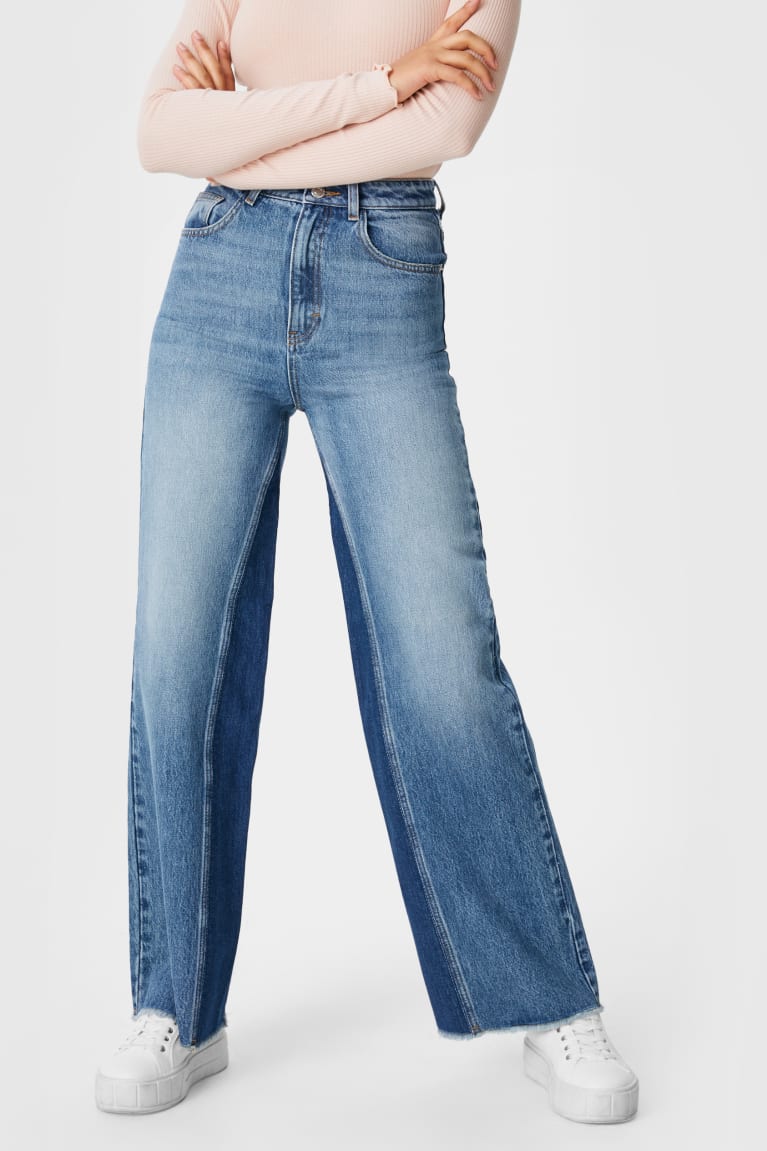 Denim Blue C&A Clockhouse- Wide Leg High Waist Women's Jeans | MCYJQ-9734