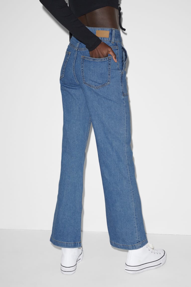 Denim Blue C&A Clockhouse Wide Leg High Waist Women's Jeans | FLBNJ-2913