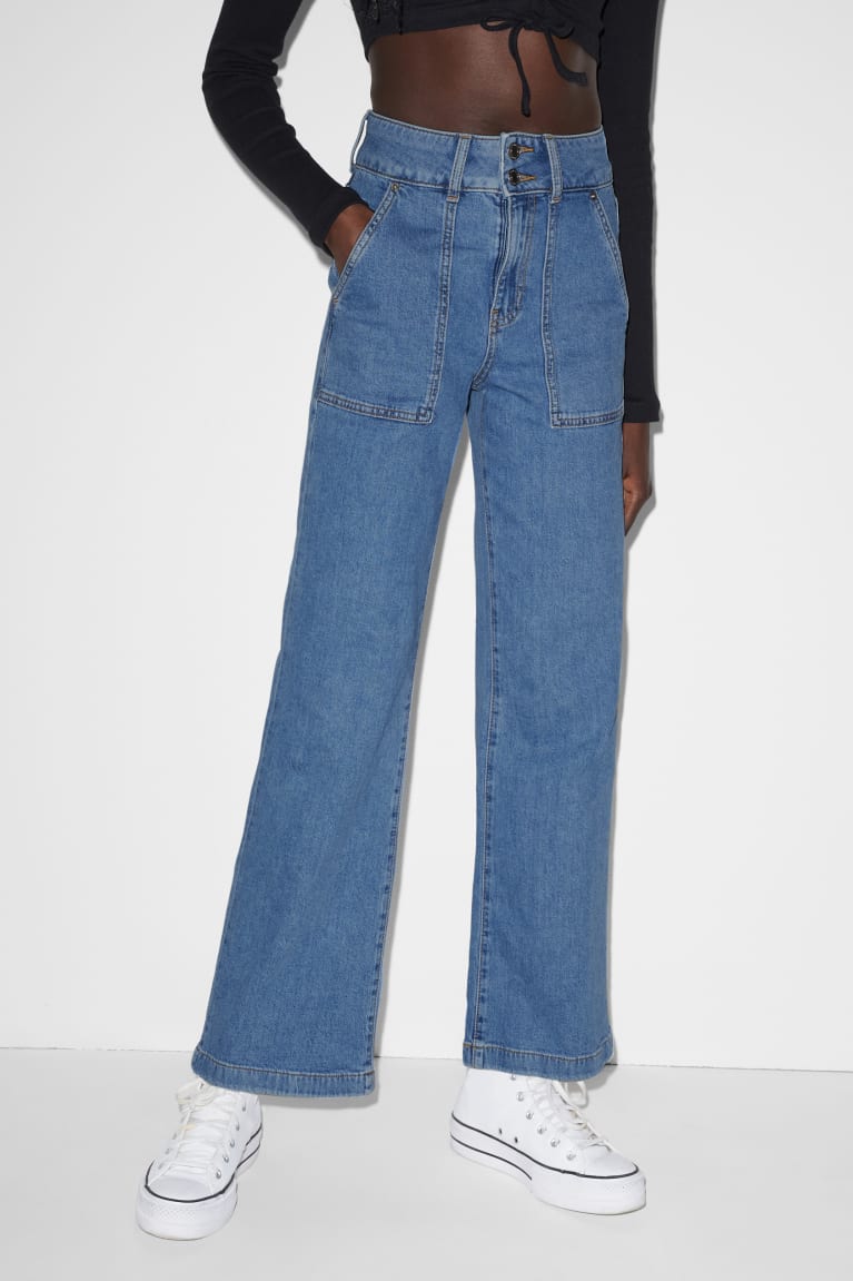 Denim Blue C&A Clockhouse Wide Leg High Waist Women's Jeans | FLBNJ-2913