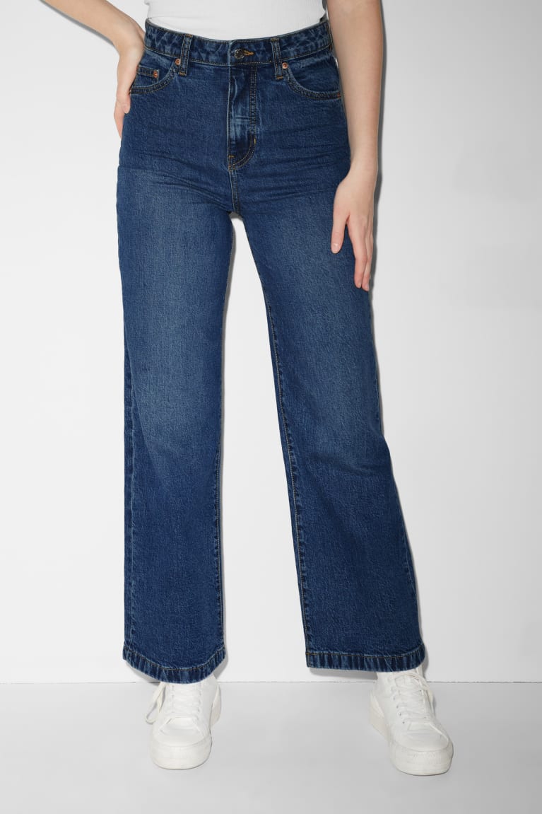 Denim Blue C&A Clockhouse Wide Leg High Waist Women's Jeans | TEXJK-4215