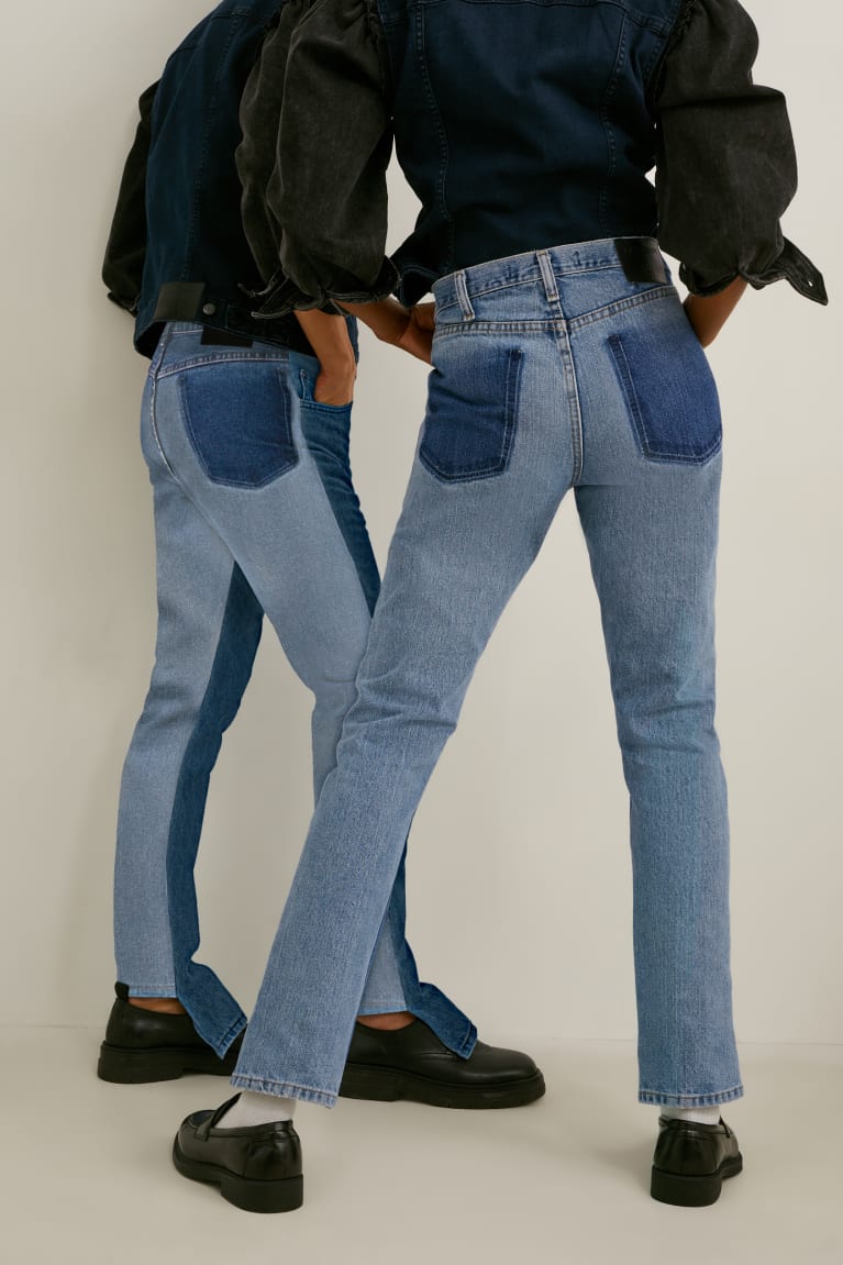 Denim Blue C&A E.L.V. Denim Slim High Waist Genderneutral Recycled Women's Jeans | QXRDP-0961