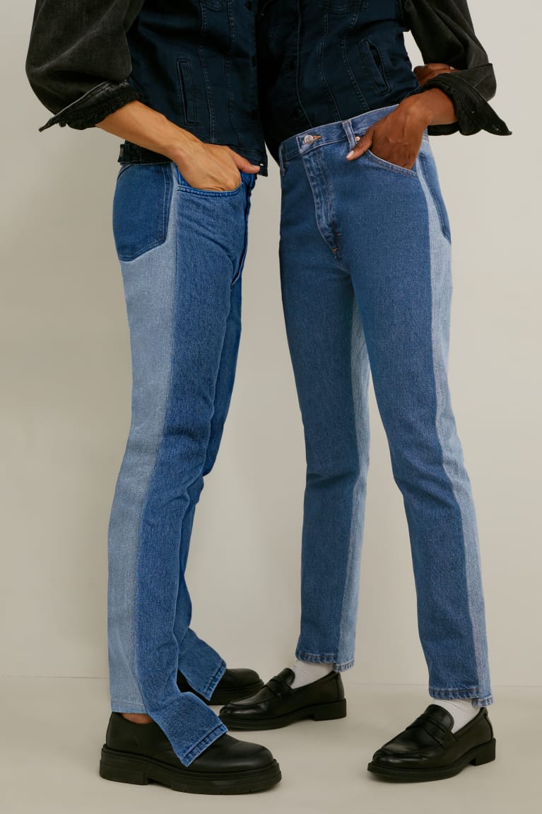 Denim Blue C&A E.L.V. Denim Slim High Waist Genderneutral Recycled Women's Jeans | QXRDP-0961