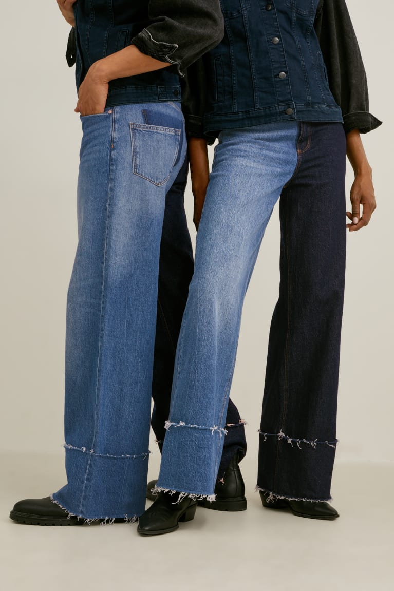 Denim Blue C&A E.L.V. Denim Wide Leg High Waist Genderneutral Recycled Women's Jeans | CMBPW-0532