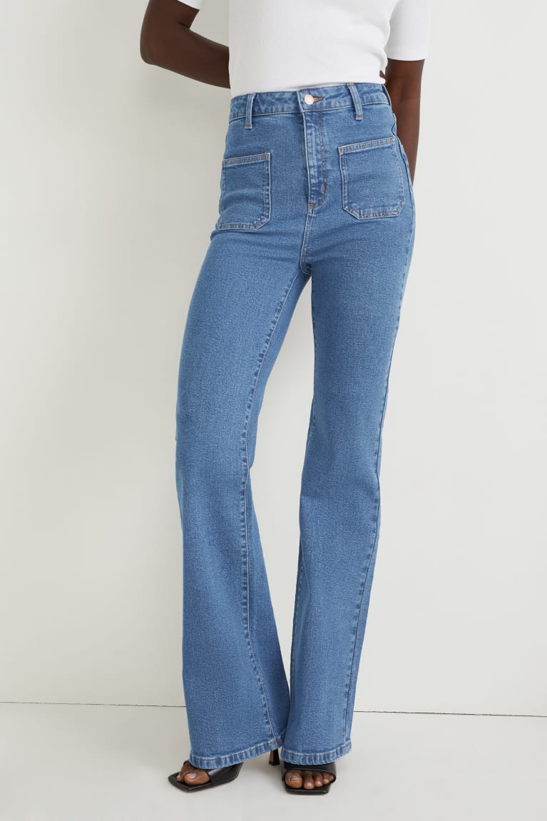 Denim Blue C&A Flared High Waist Lycra® Women's Jeans | IOXJY-4285