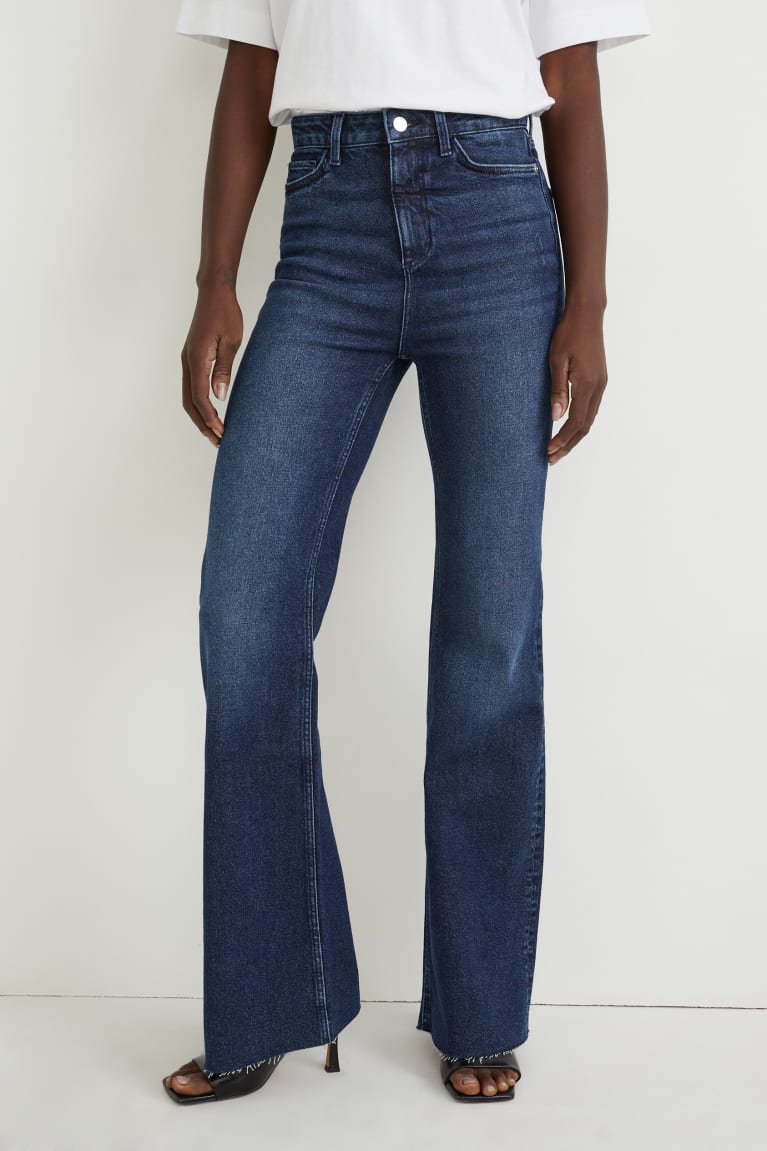 Denim Blue C&A Flared High Waist Lycra® Women's Jeans | MTVNB-2378