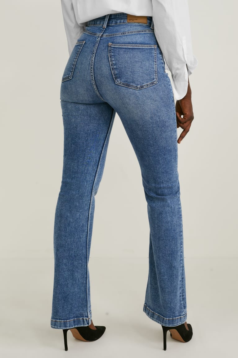 Denim Blue C&A Flared High Waist Lycra® Women's Jeans | NDKCV-4983