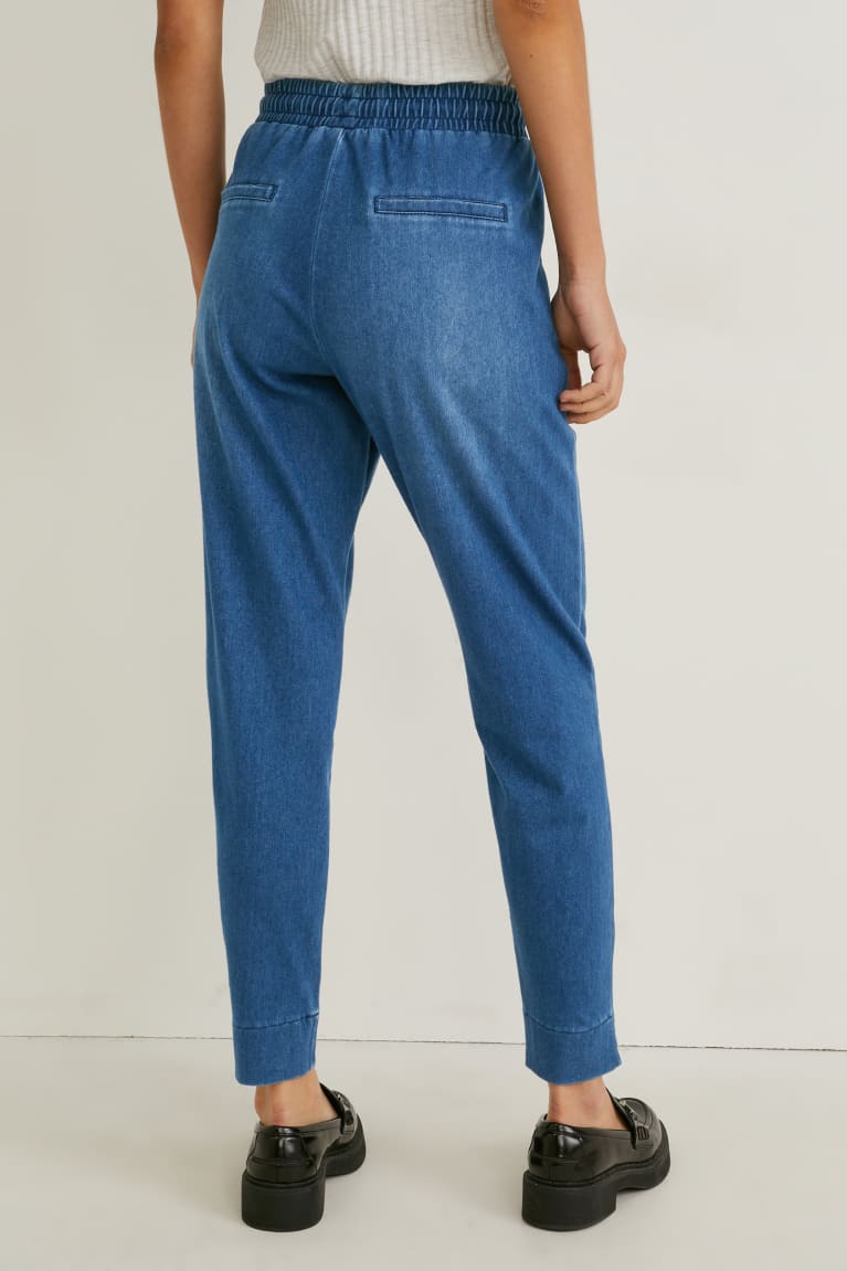 Denim Blue C&A Mid-rise Waist Tapered Fit Women's Trousers | KWMJY-1578