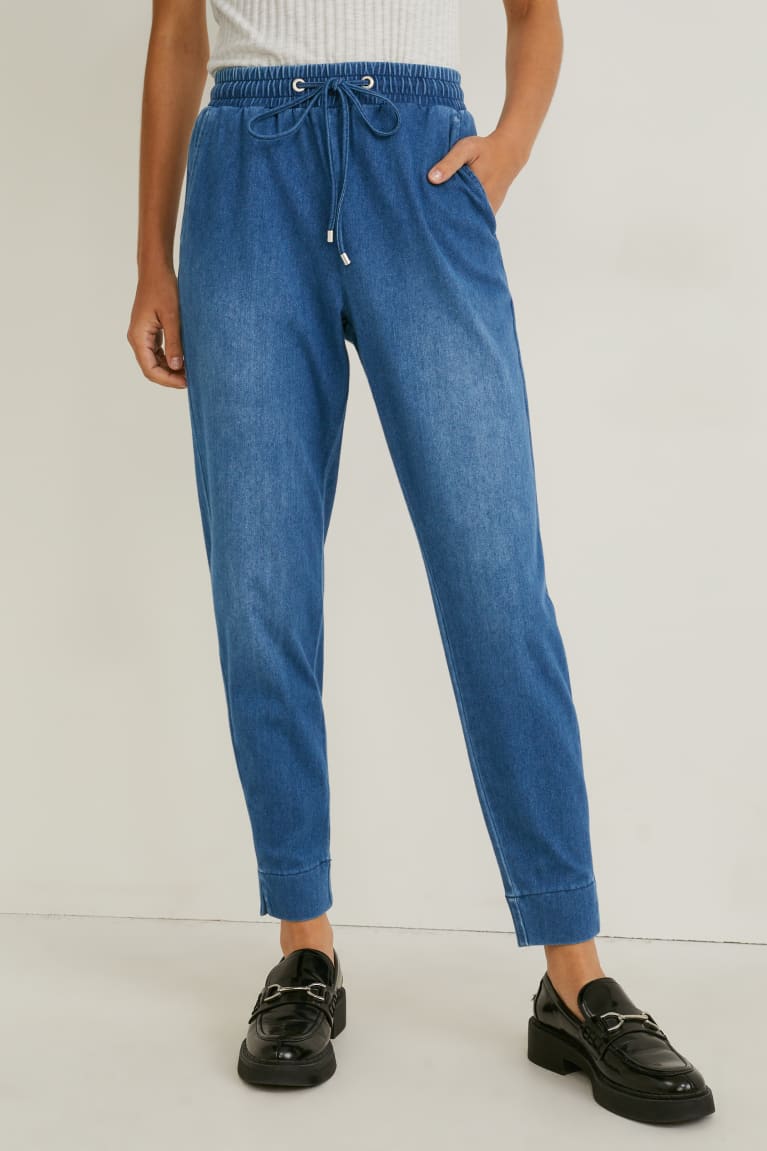 Denim Blue C&A Mid-rise Waist Tapered Fit Women's Trousers | KWMJY-1578