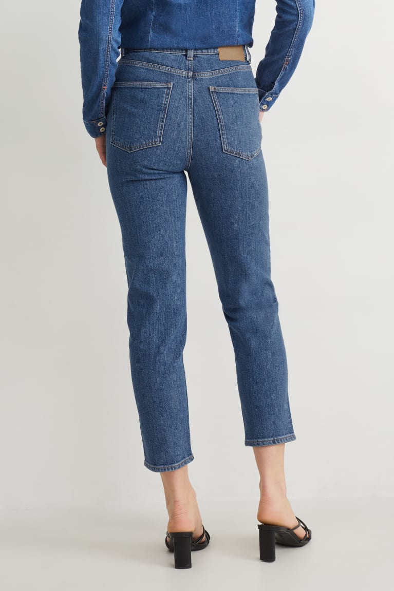 Denim Blue C&A Mom High Waist Lycra® With Recycled Cotton Women's Jeans | BMUQP-6102