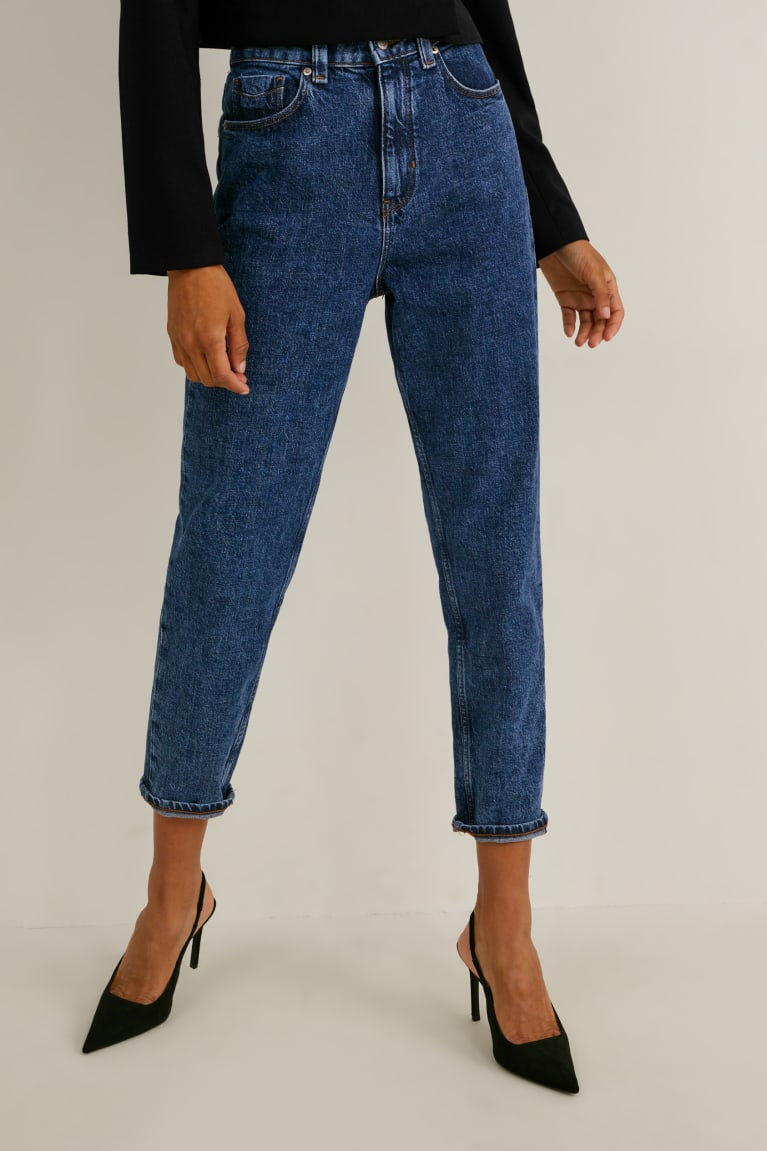 Denim Blue C&A Mom High Waist Lycra® Women's Jeans | SQBEO-9643