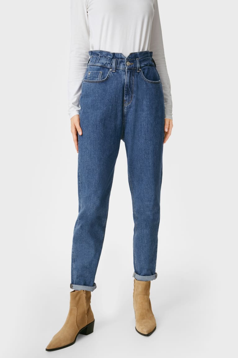 Denim Blue C&A Mom High Waist Recycled Women's Jeans | JBPAZ-1796