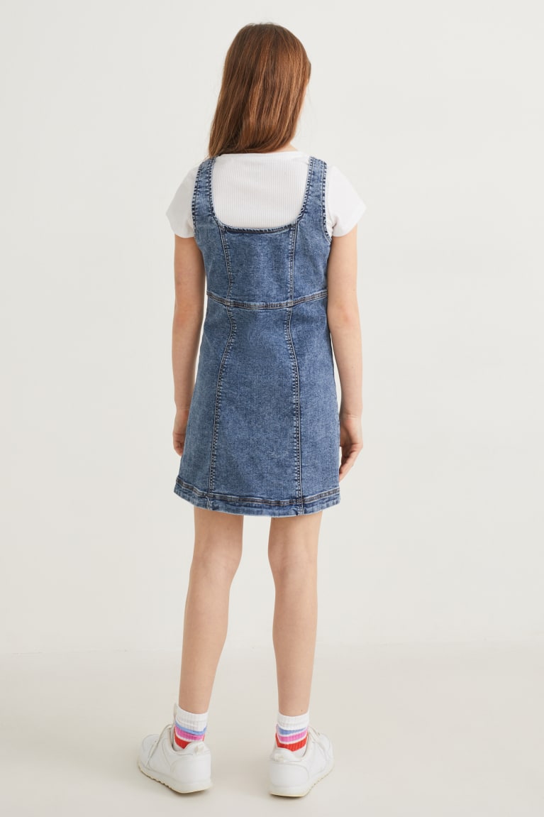 Denim Blue C&A Set Denim And Sleeve 2 Piece Girls' Dress | LPTDA-7295