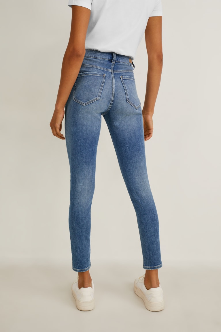 Denim Blue C&A Skinny Mid-rise Waist Jog Denim Women's Jeans | UQMCD-8350