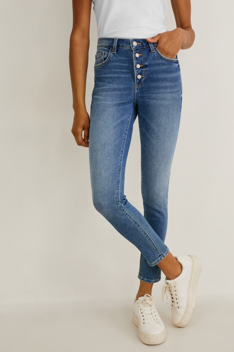 Denim Blue C&A Skinny Mid-rise Waist Jog Denim Women's Jeans | UQMCD-8350