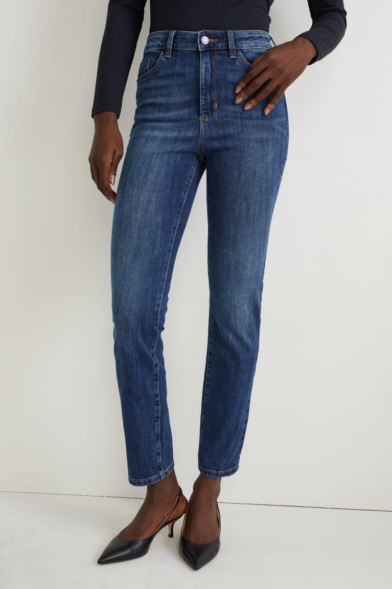 Denim Blue C&A Slim High Waist Women's Jeans | NZLCJ-9143