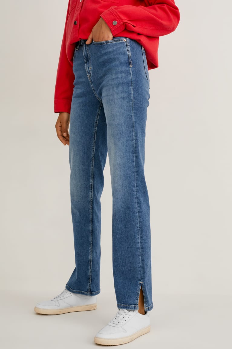 Denim Blue C&A Straight High Waist Women's Jeans | BKXQV-9736