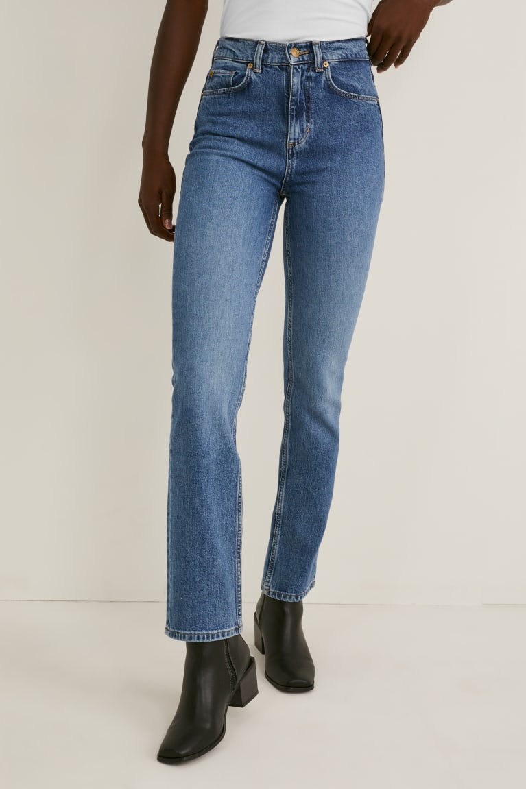 Denim Blue C&A Straight High Waist Women's Jeans | HANCS-7952