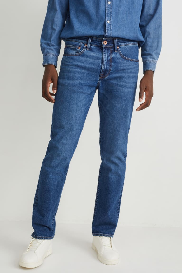 Denim Blue C&A Straight Lycra® Men's Jeans | YSMFH-4375