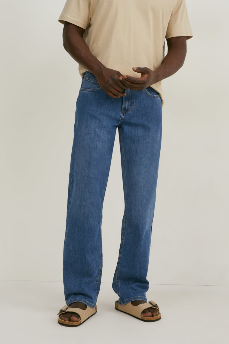 Denim Blue C&A Straight Lycra® Recycled Men's Jeans | NXYLI-6984