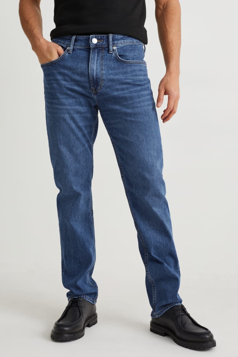 Denim Blue C&A Straight Organic Cotton Men's Jeans | UTQYF-8791