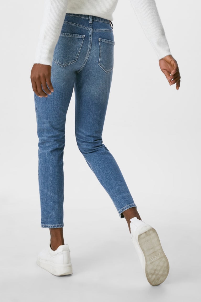 Denim Blue C&A Straight Tapered Organic Cotton Women's Jeans | FQNTK-0498