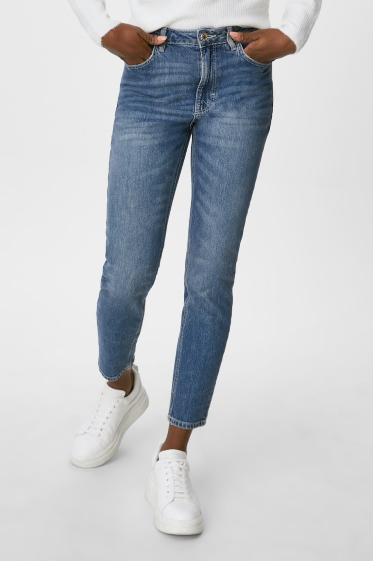 Denim Blue C&A Straight Tapered Organic Cotton Women's Jeans | FQNTK-0498