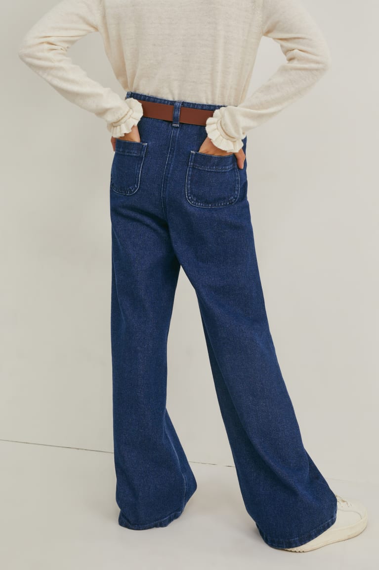 Denim Blue C&A Straight With Belt Girls' Jeans | HIYUV-2138