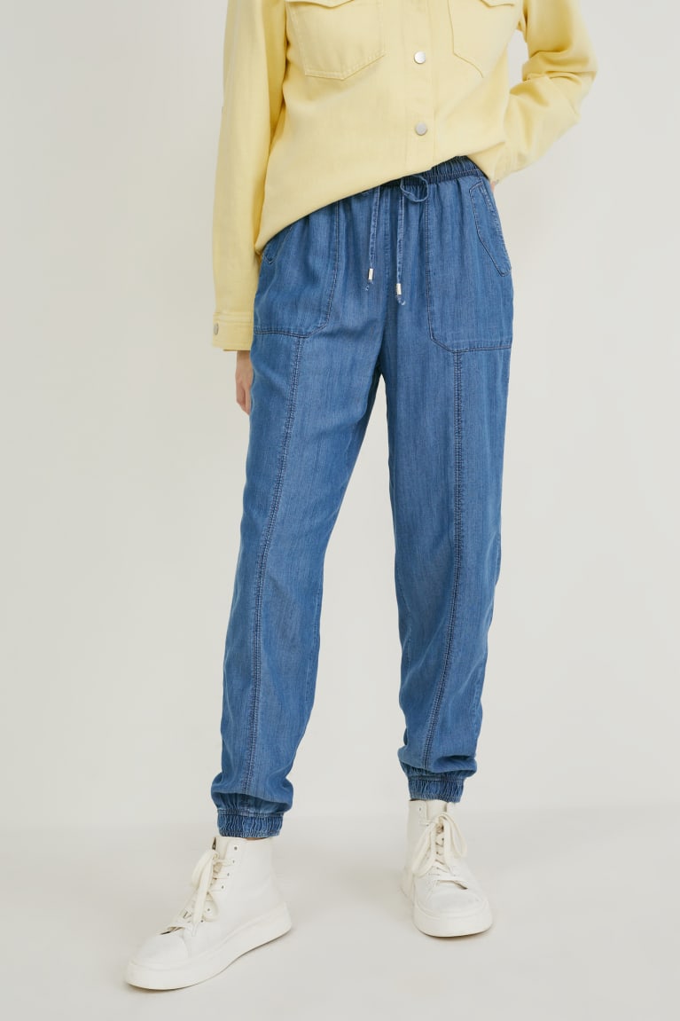 Denim Blue C&A Tapered Tencel™ Women's Trousers | GEQBS-8763