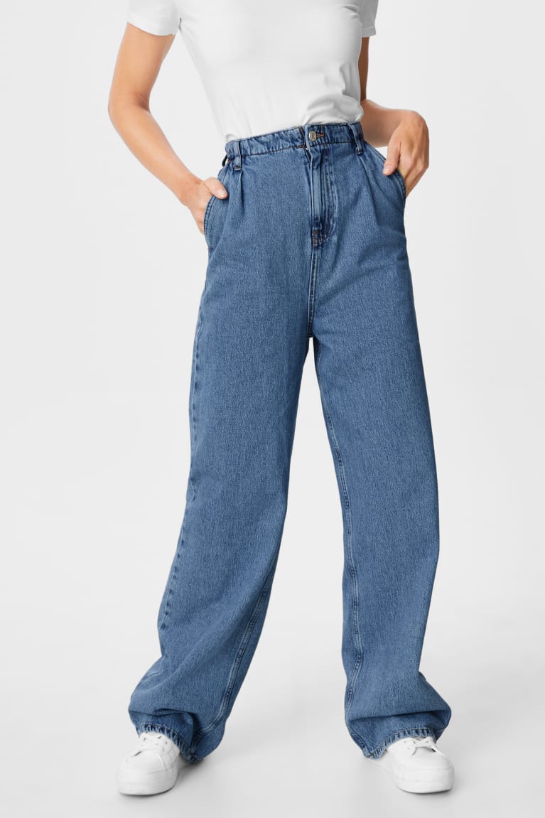 Denim Blue C&A Wide Leg Recycled Women's Jeans | THIBG-4283