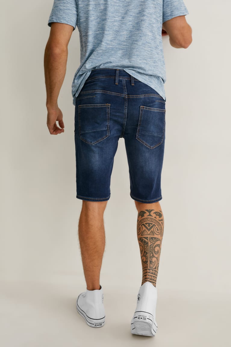 Denim Dark Blue C&A Denim Flex Jog Denim Men's Shorts | WEUYL-1309