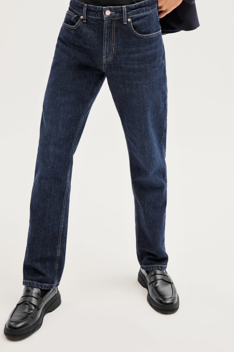 Denim Dark Blue C&A Made In Eu Straight Organic Cotton Men's Jeans | SCITN-1073