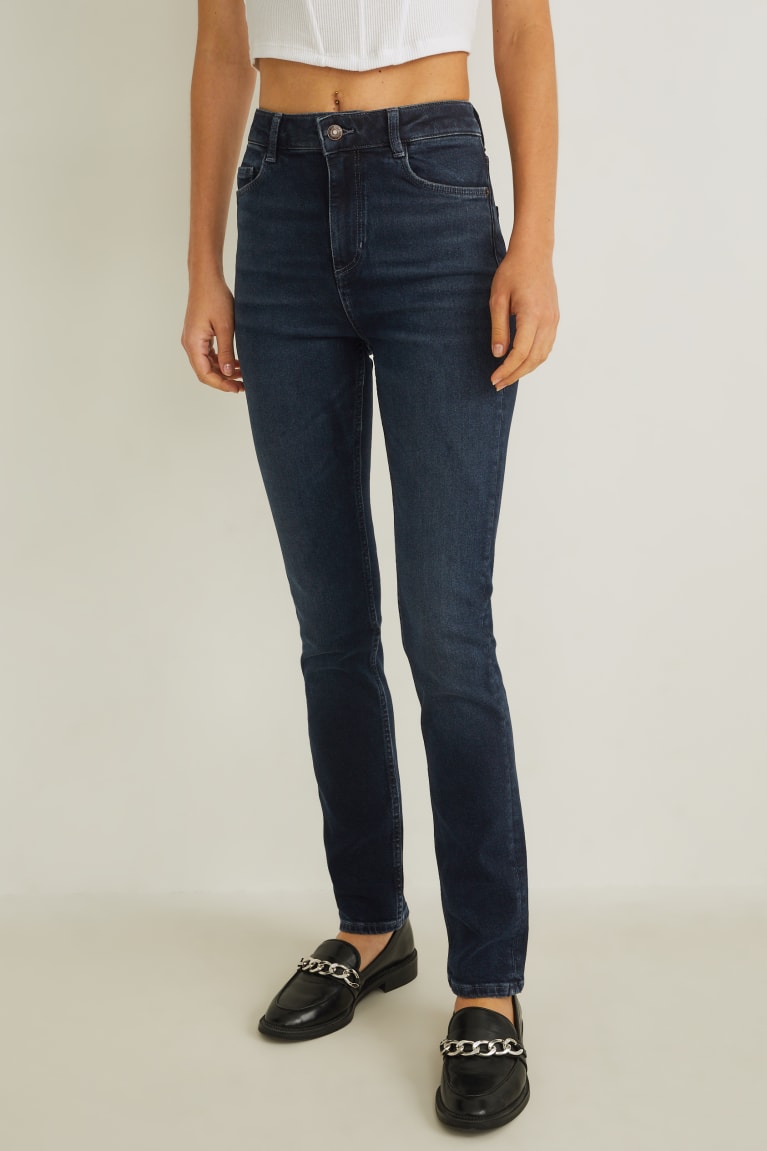 Denim Dark Blue C&A Slim High Waist Recycled Women's Jeans | UWDKE-3902