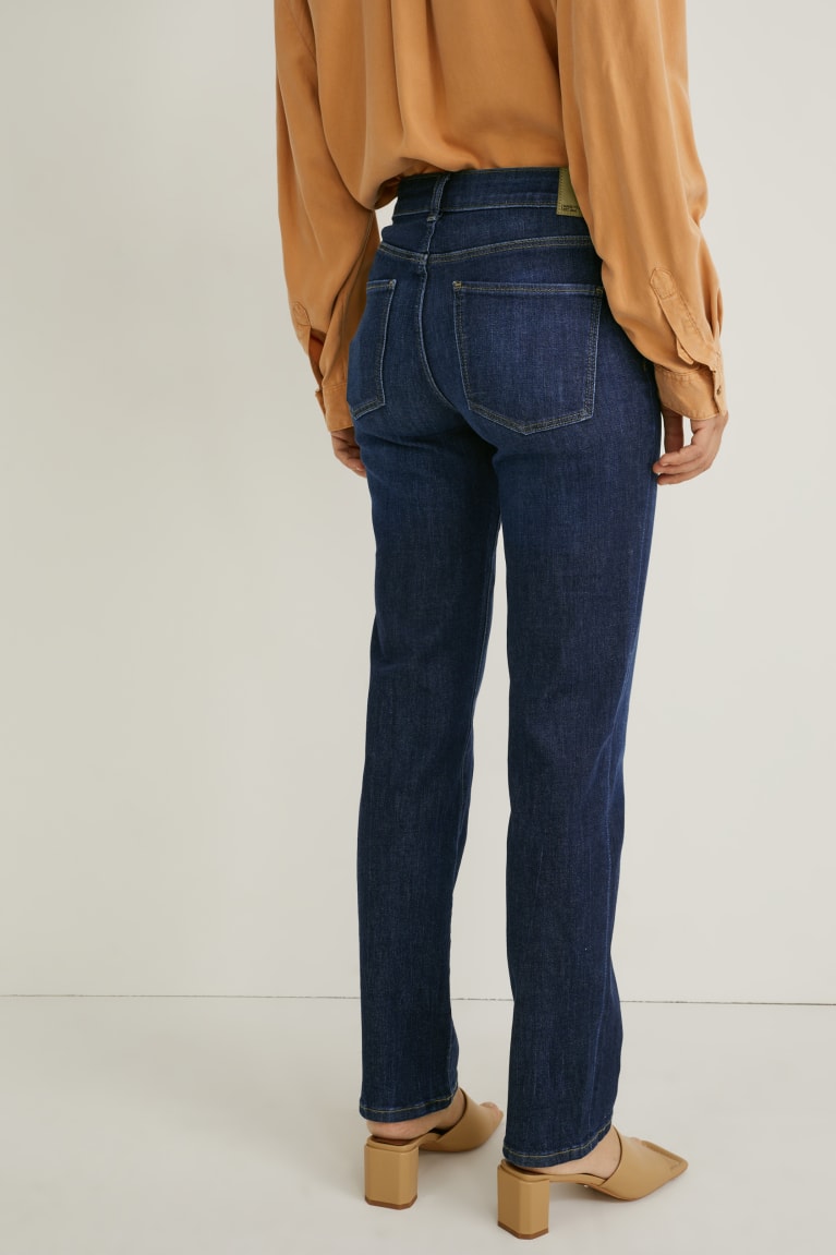 Denim Dark Blue C&A Straight Mid-rise Waist Women's Jeans | MOPUG-5428