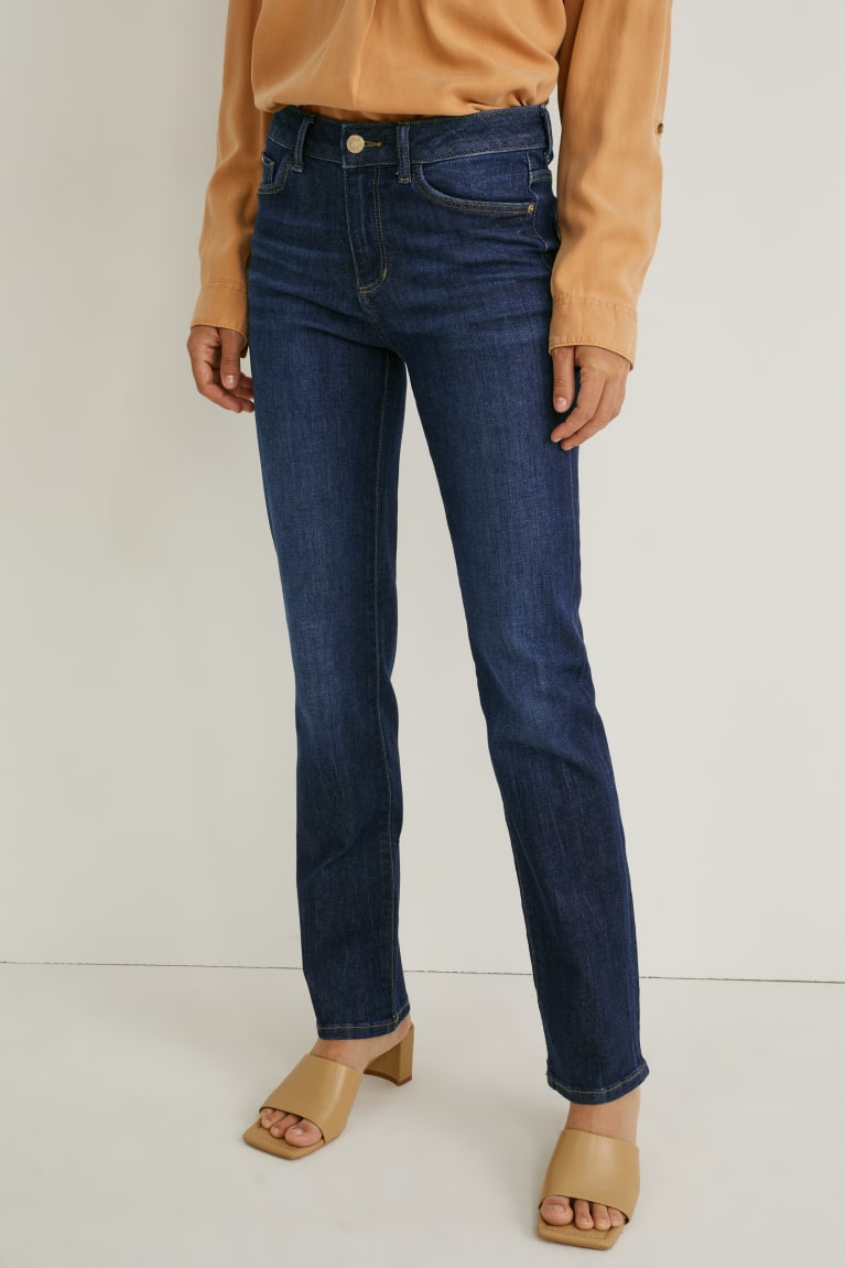 Denim Dark Blue C&A Straight Mid-rise Waist Women's Jeans | MOPUG-5428