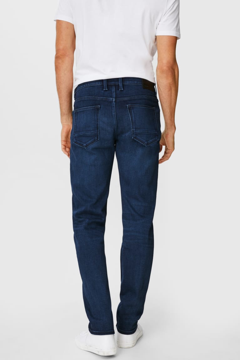 Denim Dark Blue C&A Straight Thermal Jog Denim Recycled Men's Jeans | MVWCK-8631