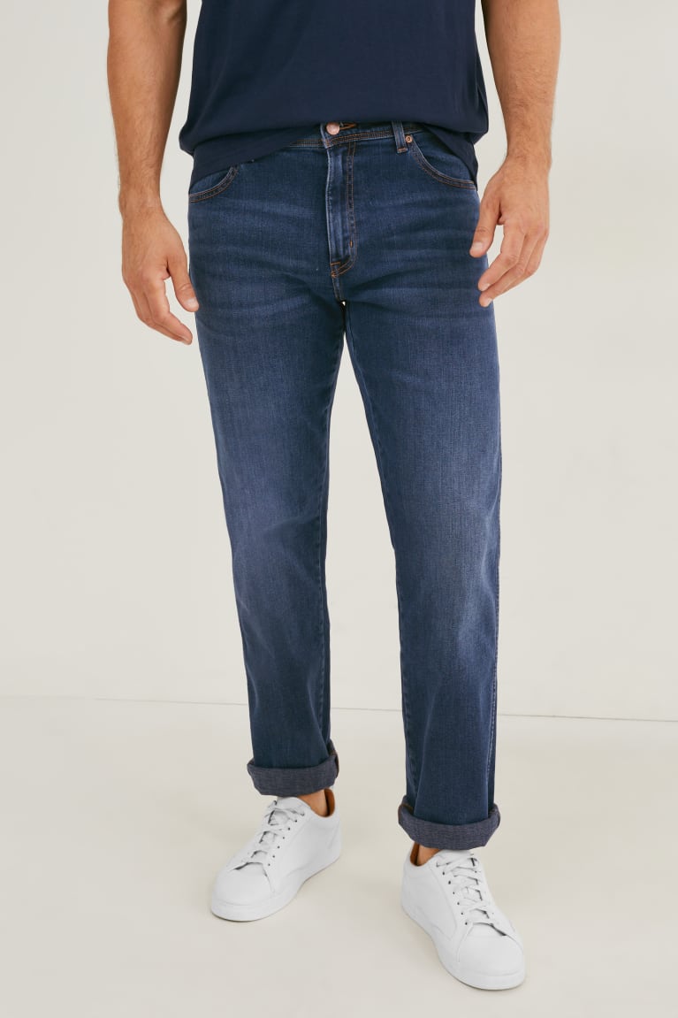 Denim Dark Blue C&A Wrangler Straight Men's Jeans | KBFQA-1389