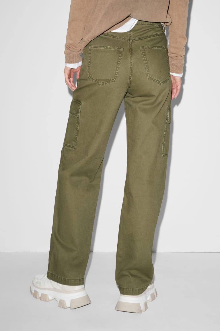 Denim Green C&A Clockhouse Cargo High Waist Wide Leg Women's Trousers | RPBMK-9106