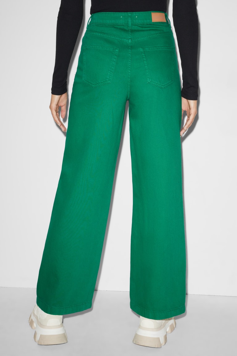 Denim Green C&A Clockhouse Wide Leg High Waist Women's Trousers | CHMBO-7296